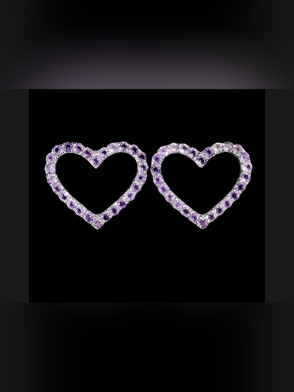 Elegant Natural Purple Amethyst Heart Earrings in 925 Sterling Silver.